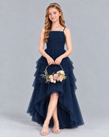 Navy Blue A-line Junior Bridesmaid Dress Front