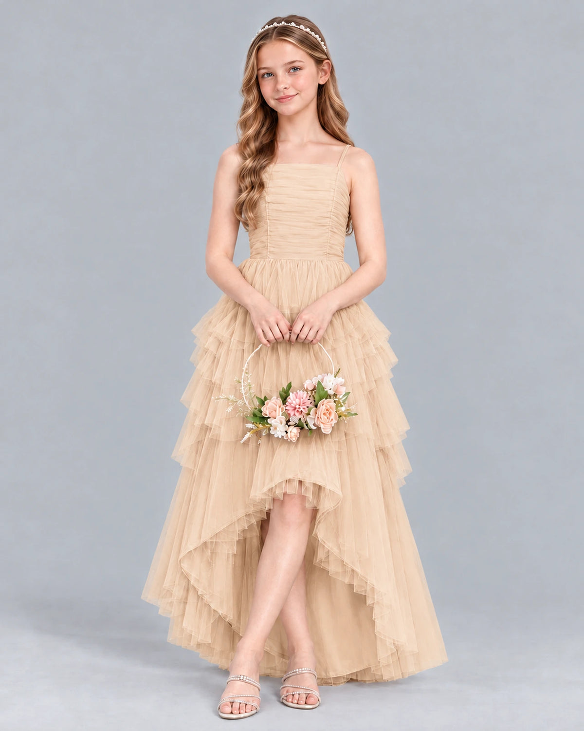 Peach A-line Junior Bridesmaid Dress Front