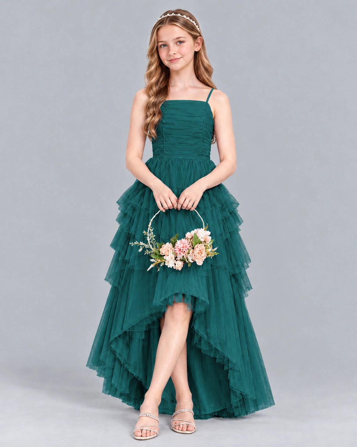 Peacock A-line Junior Bridesmaid Dress Front