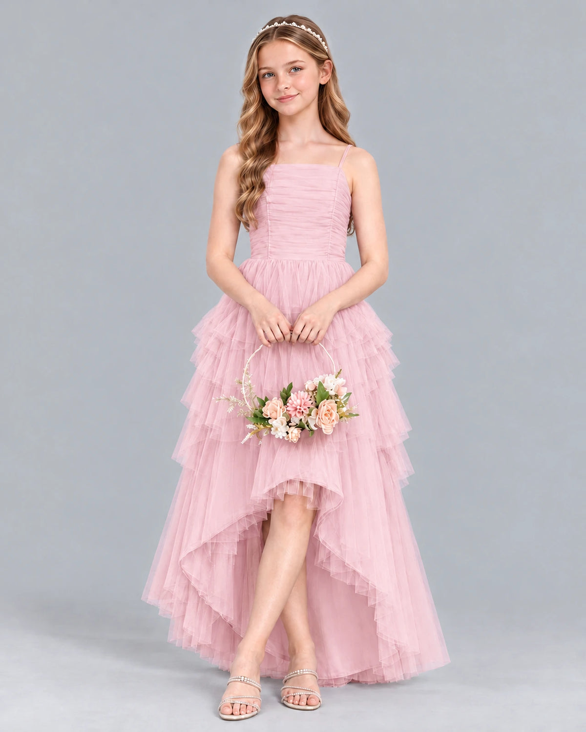 Pink A-line Junior Bridesmaid Dress Front