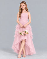 Pink A-line Junior Bridesmaid Dress Front