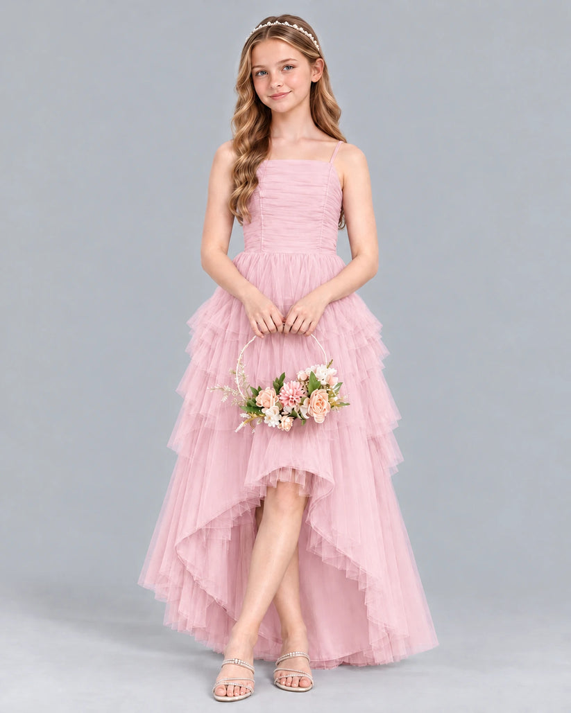 Pink A-line Junior Bridesmaid Dress Front