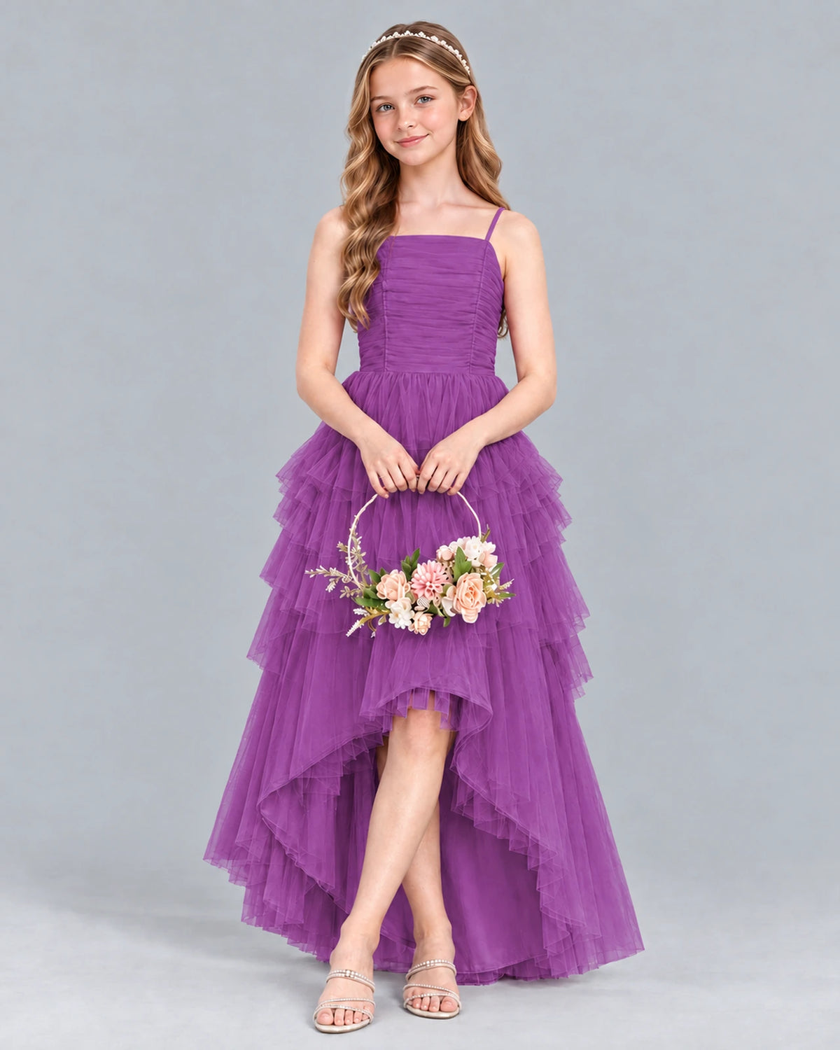 Purple A-line Junior Bridesmaid Dress Front