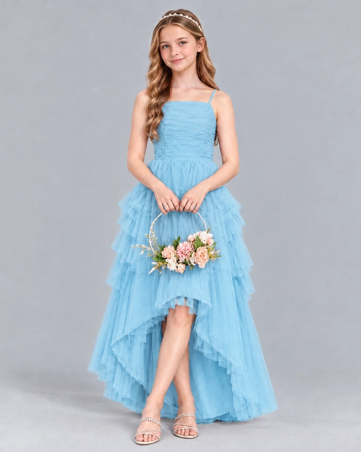 Sky Blue A-line Junior Bridesmaid Dress Front