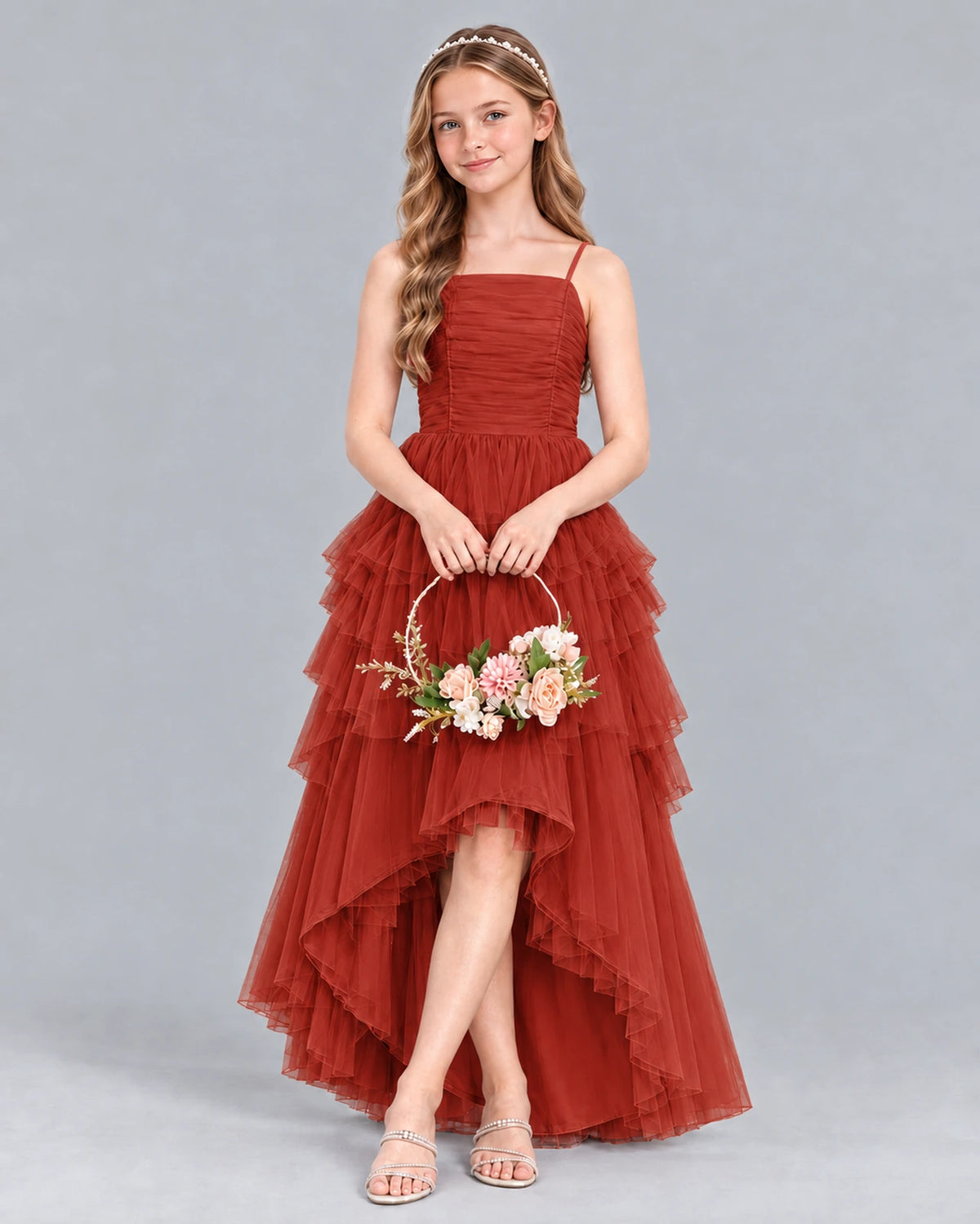 Vermilion A-line Junior Bridesmaid Dress Front