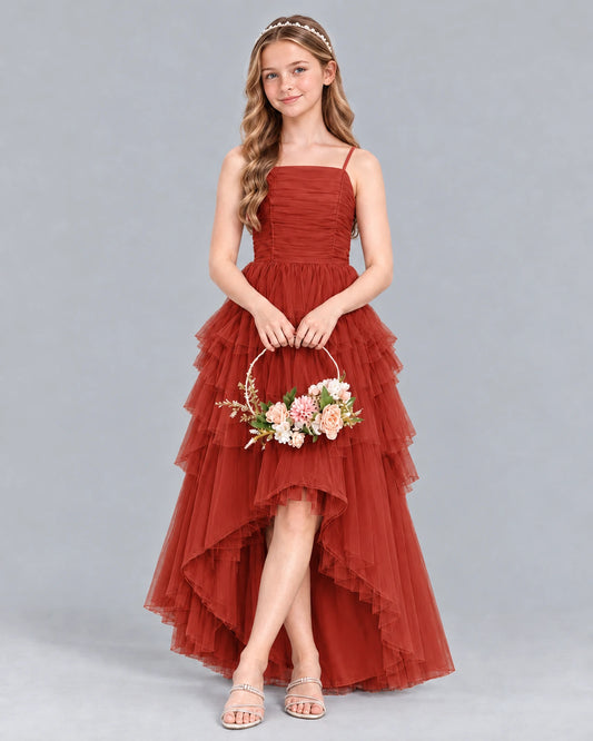 Vermilion A-line Junior Bridesmaid Dress Front
