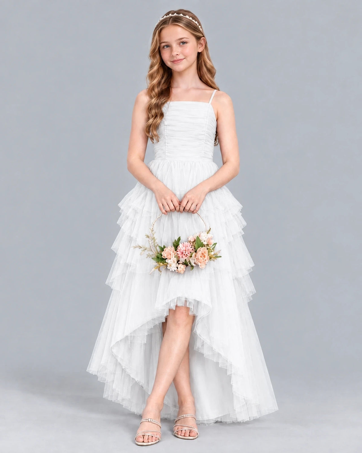 White A-line Junior Bridesmaid Dress Front