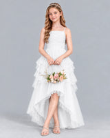 White A-line Junior Bridesmaid Dress Front