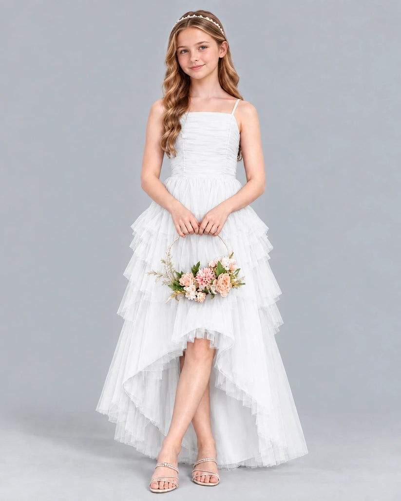 White A-line Junior Bridesmaid Dress Front