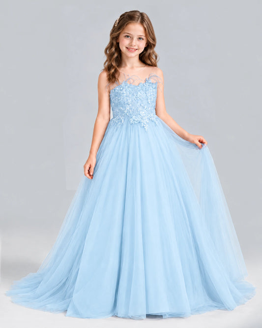 Baby Blue Ball Gown Girls Formal Dress Front