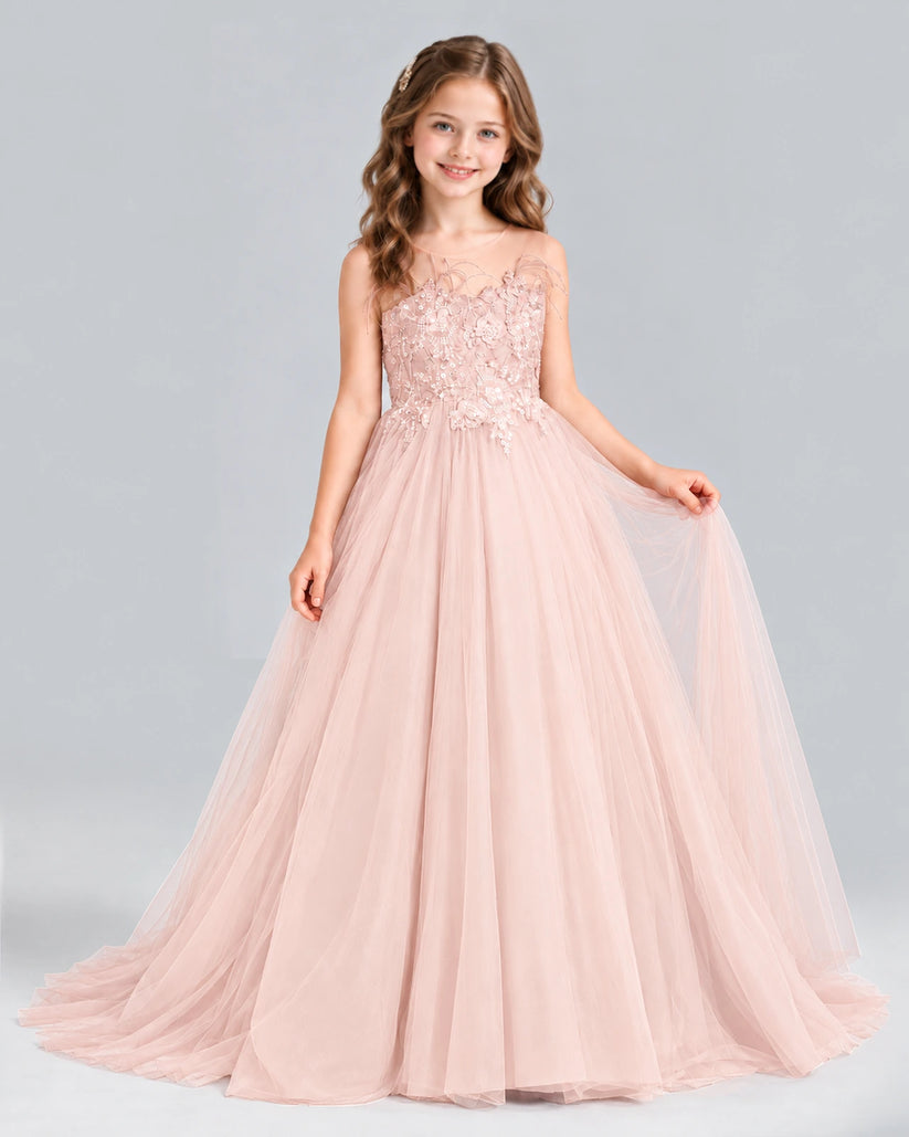 Blush Pink Ball Gown Girls Formal Dress Front