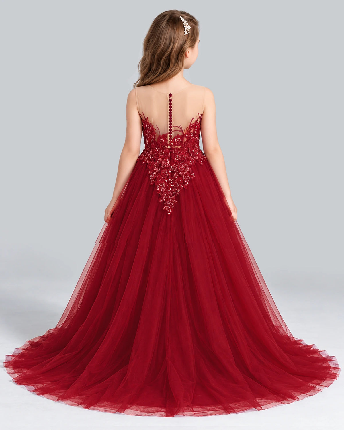 Burgundy Ball Gown Girls Formal Dress Back [Shared]
