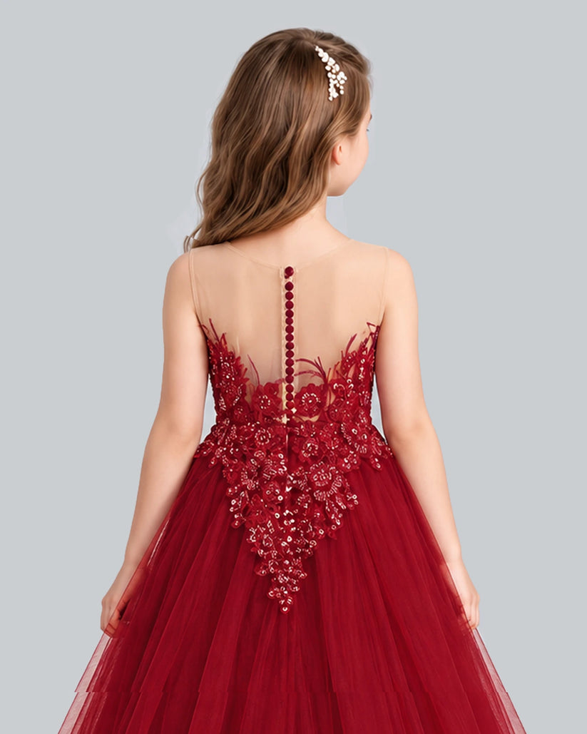 Burgundy Ball Gown Girls Formal Dress Back_Detail [Shared]