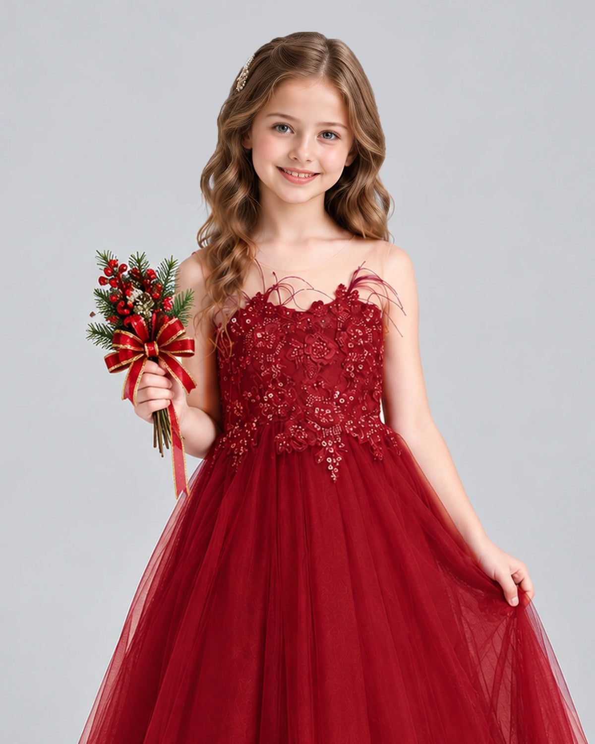 Burgundy Ball Gown Girls Formal Dress Detail [Shared]