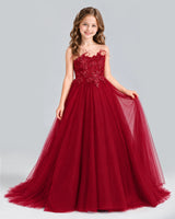 Burgundy Ball Gown Girls Formal Dress Front