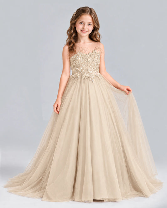 Champagne Ball Gown Girls Formal Dress Front