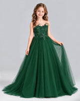 Dark Green Ball Gown Girls Formal Dress Front
