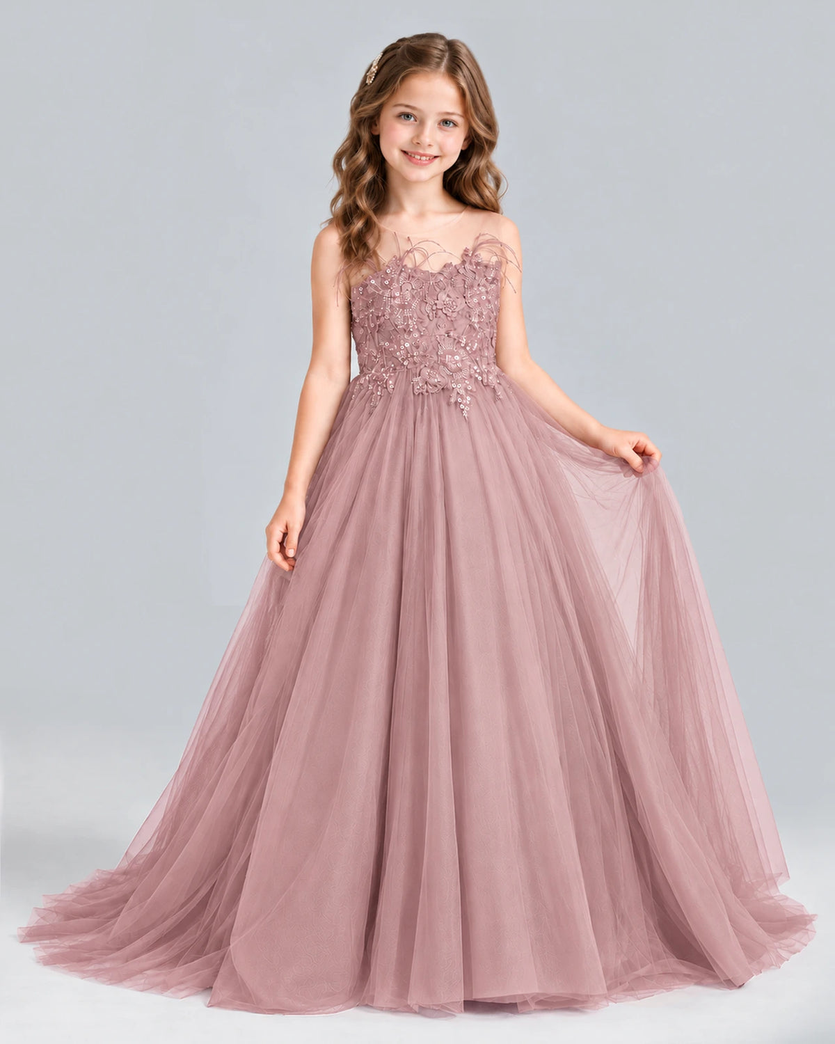 Dusty Rose Ball Gown Girls Formal Dress Front
