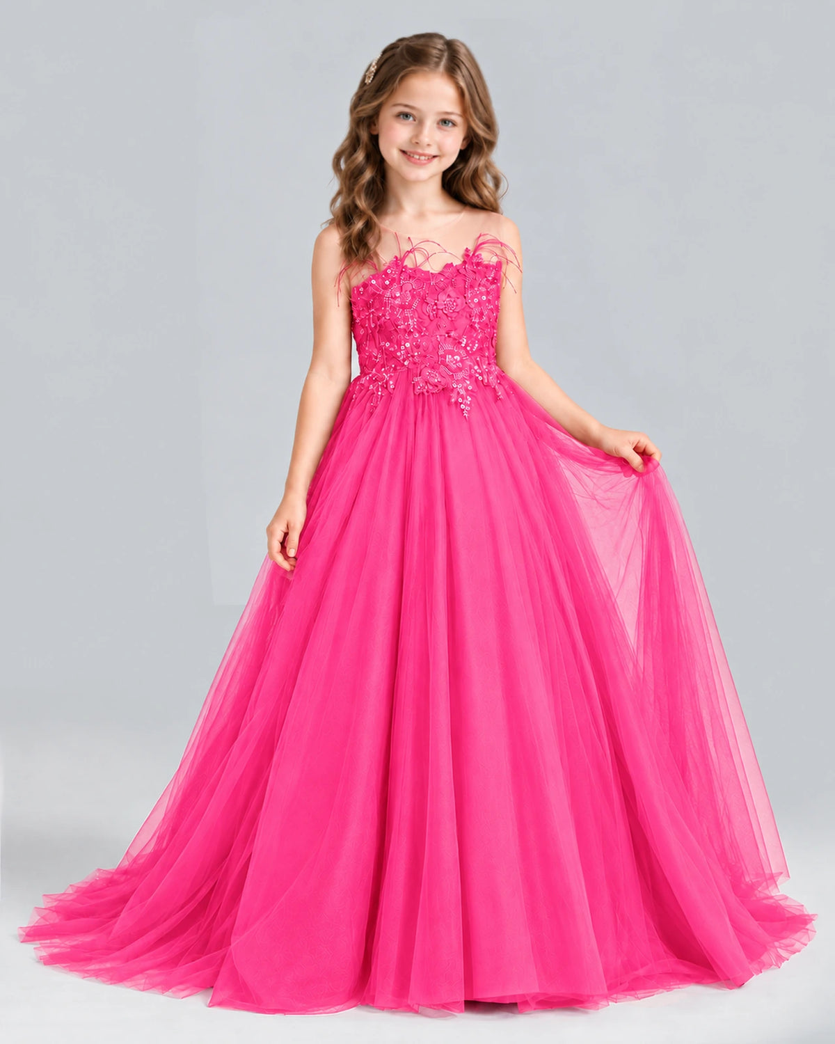 Hot Pink Ball Gown Girls Formal Dress Front