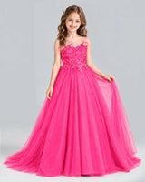Hot Pink Ball Gown Girls Formal Dress Front