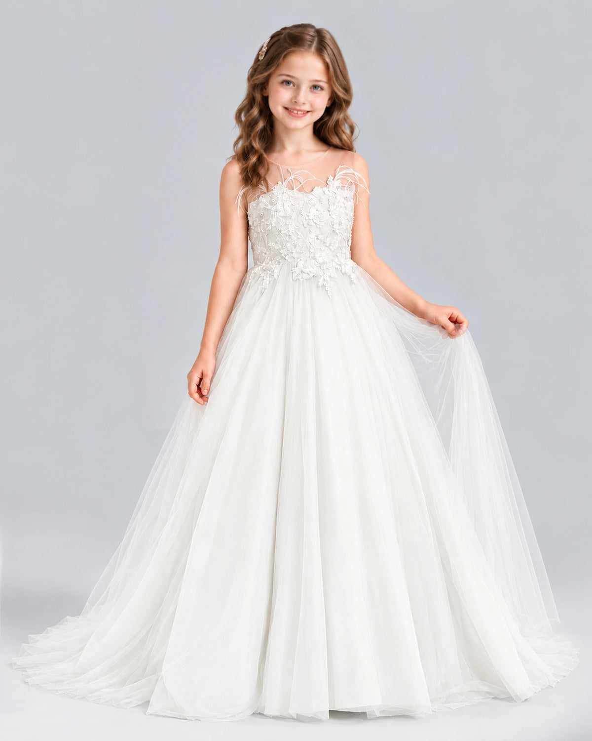 Ivory Ball Gown Girls Formal Dress Front