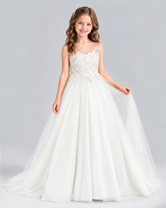 Ivory Ball Gown Girls Formal Dress Front