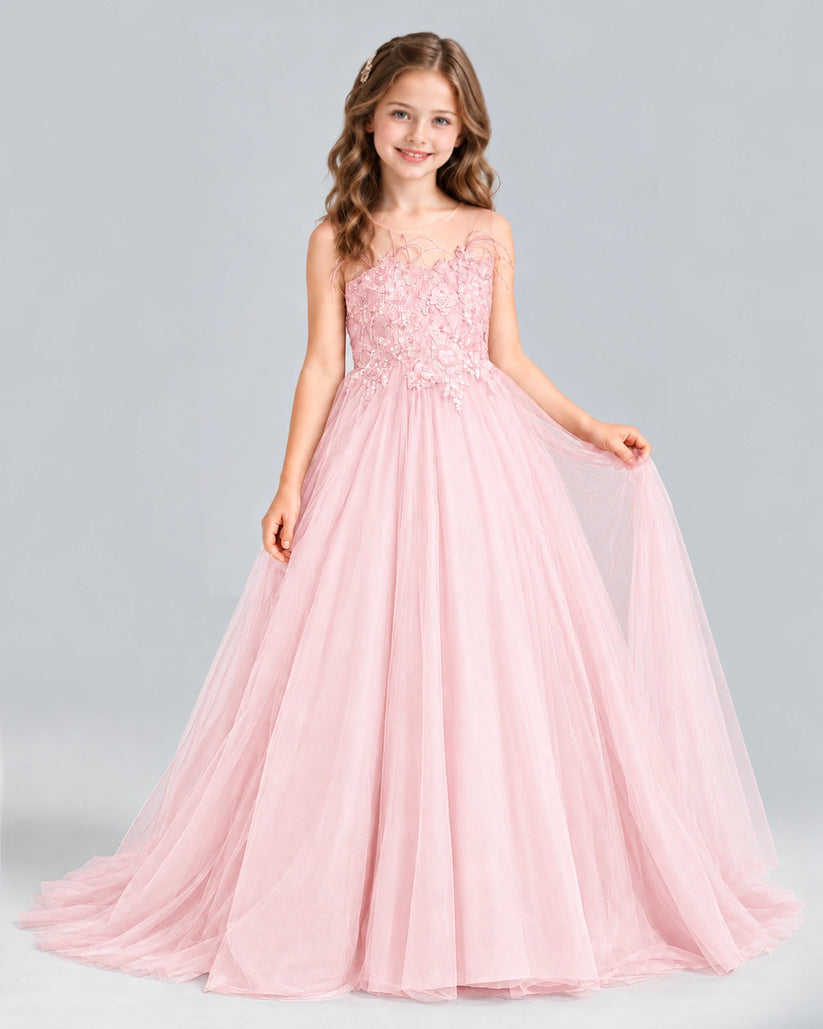 Pink Ball Gown Girls Formal Dress Front