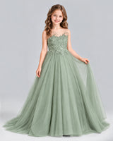 Sage Green Ball Gown Girls Formal Dress Front