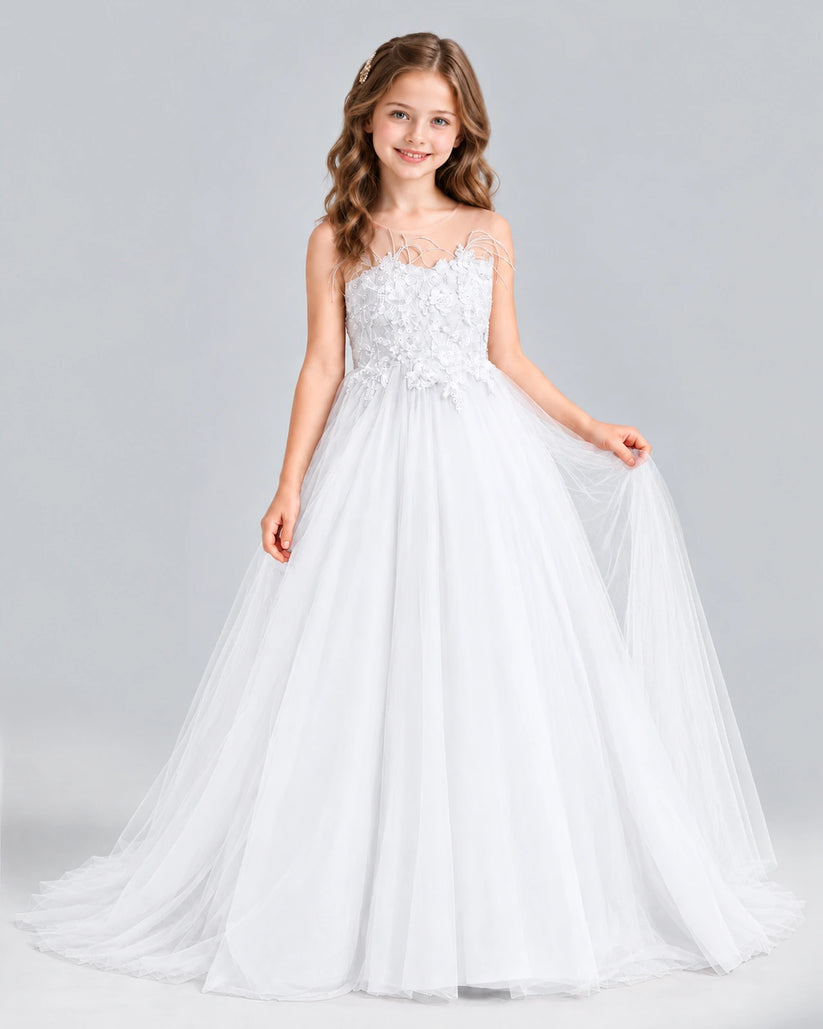 White Ball Gown Girls Formal Dress Front