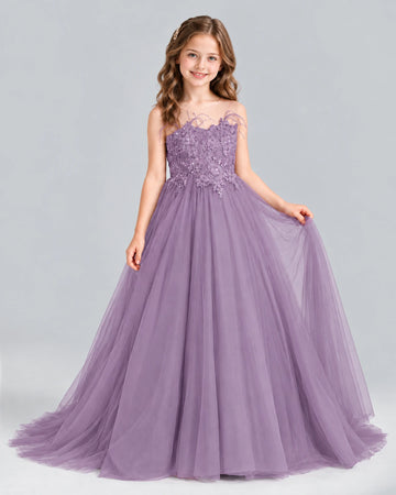 Dideyttawl Lace Appliques Girls Formal Dress for Banquet