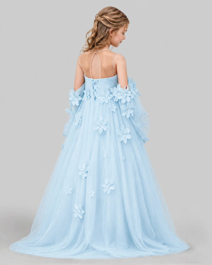 Baby Blue A-line Girls Pageant Dresses Back