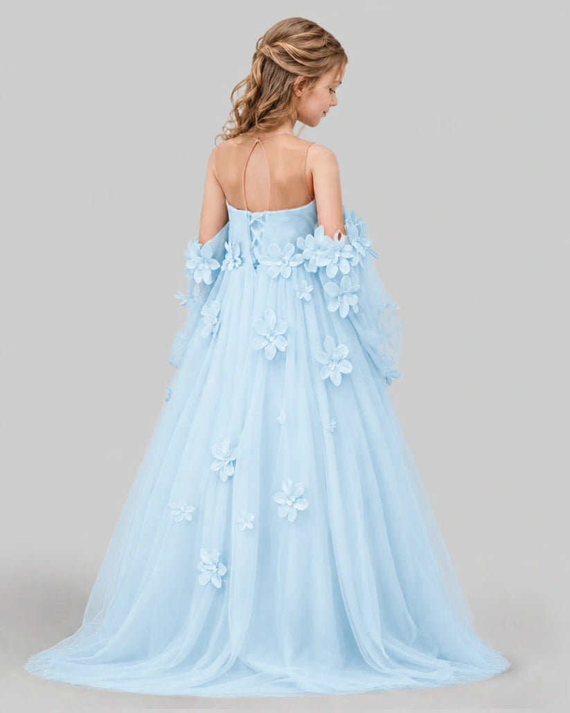 Baby Blue A-line Girls Pageant Dresses Back