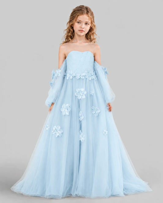 Baby Blue A-line Girls Pageant Dresses Front