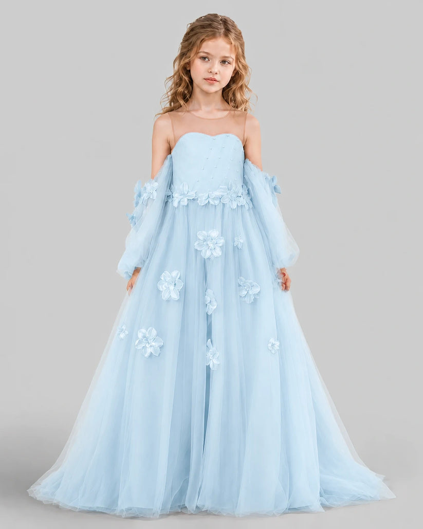 Baby Blue A-line Girls Pageant Dresses Front