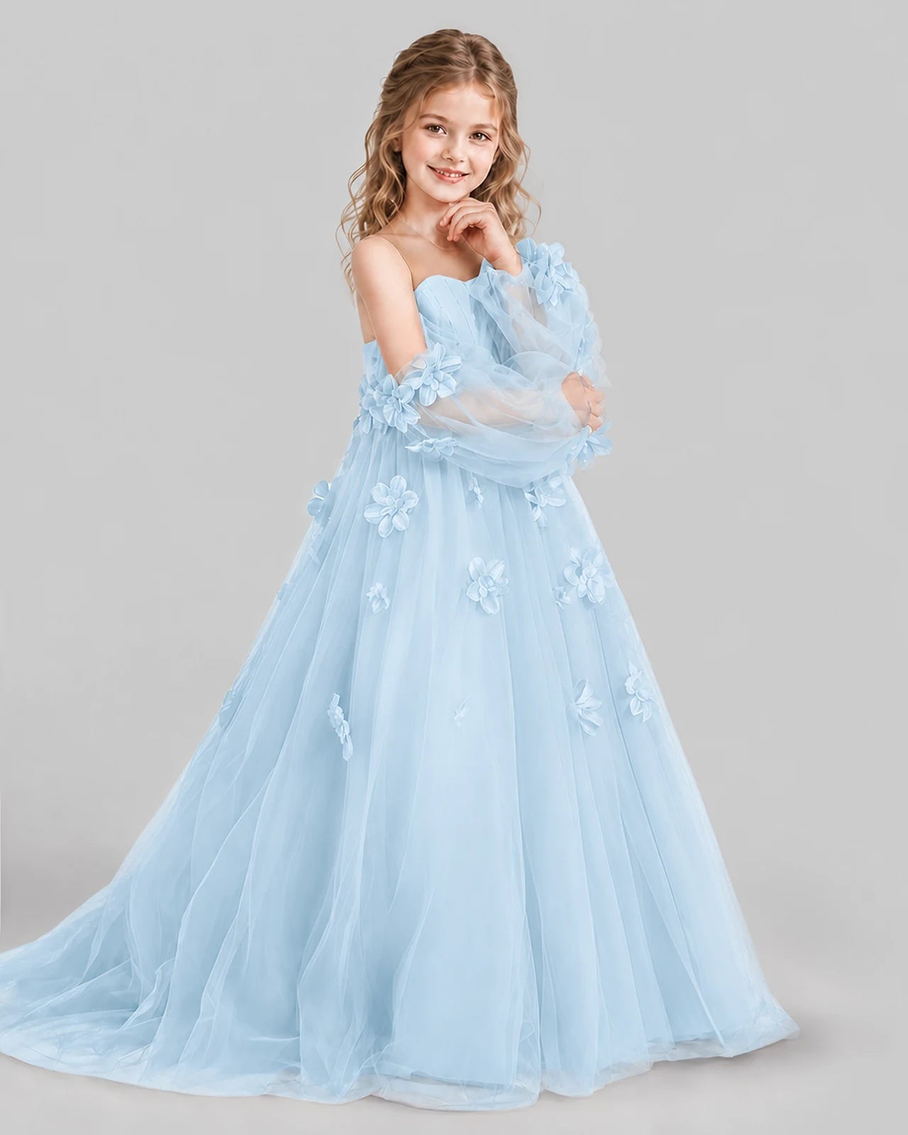 Baby Blue A-line Girls Pageant Dresses Side