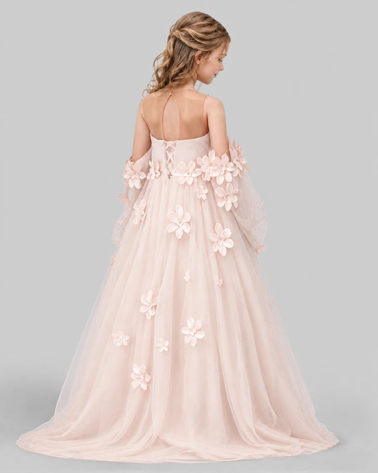 Blush Pink A-line Girls Pageant Dresses Back