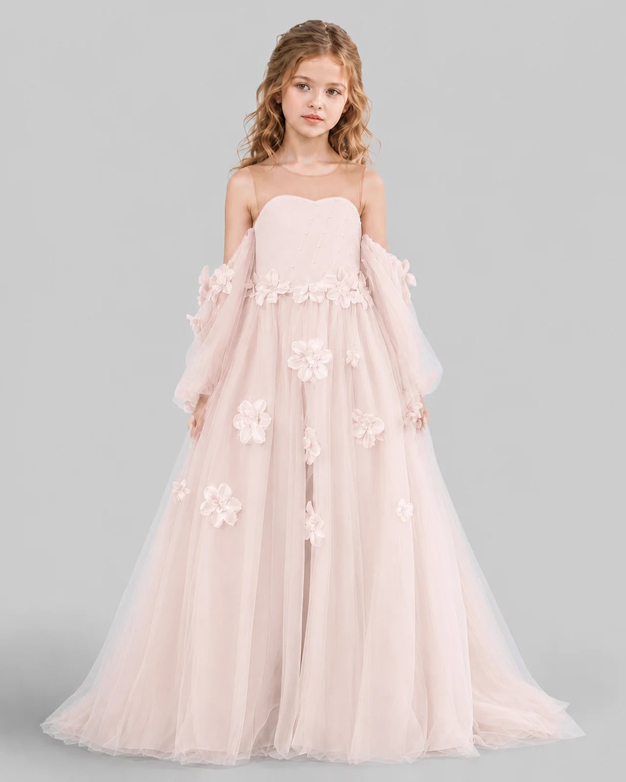 Blush Pink A-line Girls Pageant Dresses Front