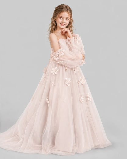 Blush Pink A-line Girls Pageant Dresses Side