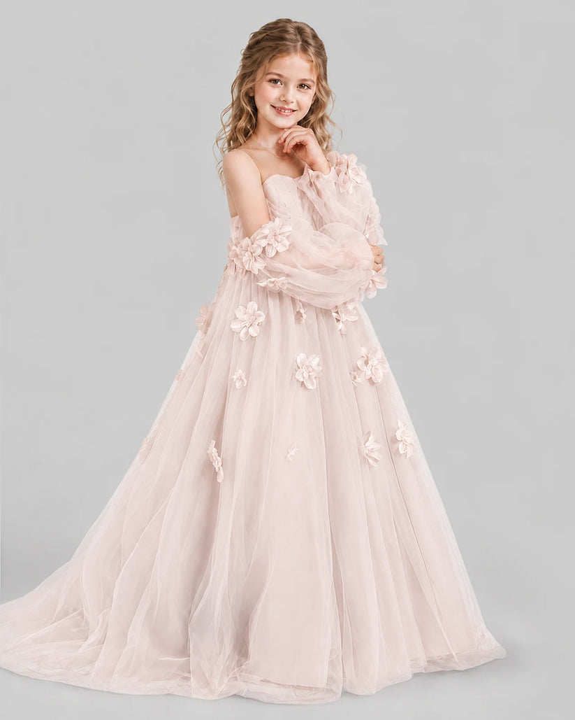 Blush Pink A-line Girls Pageant Dresses Side