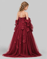 Burgundy A-line Girls Pageant Dresses Back