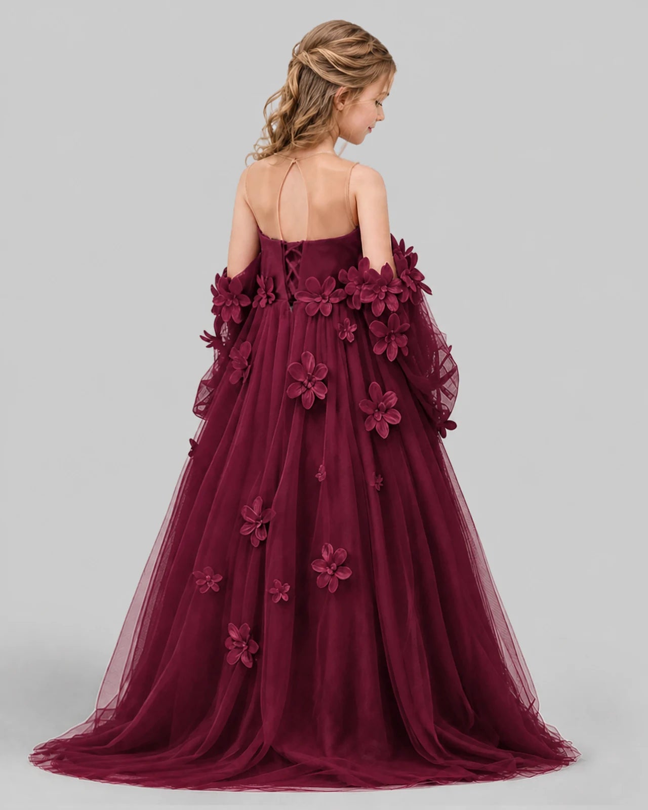 Burgundy A-line Girls Pageant Dresses Back