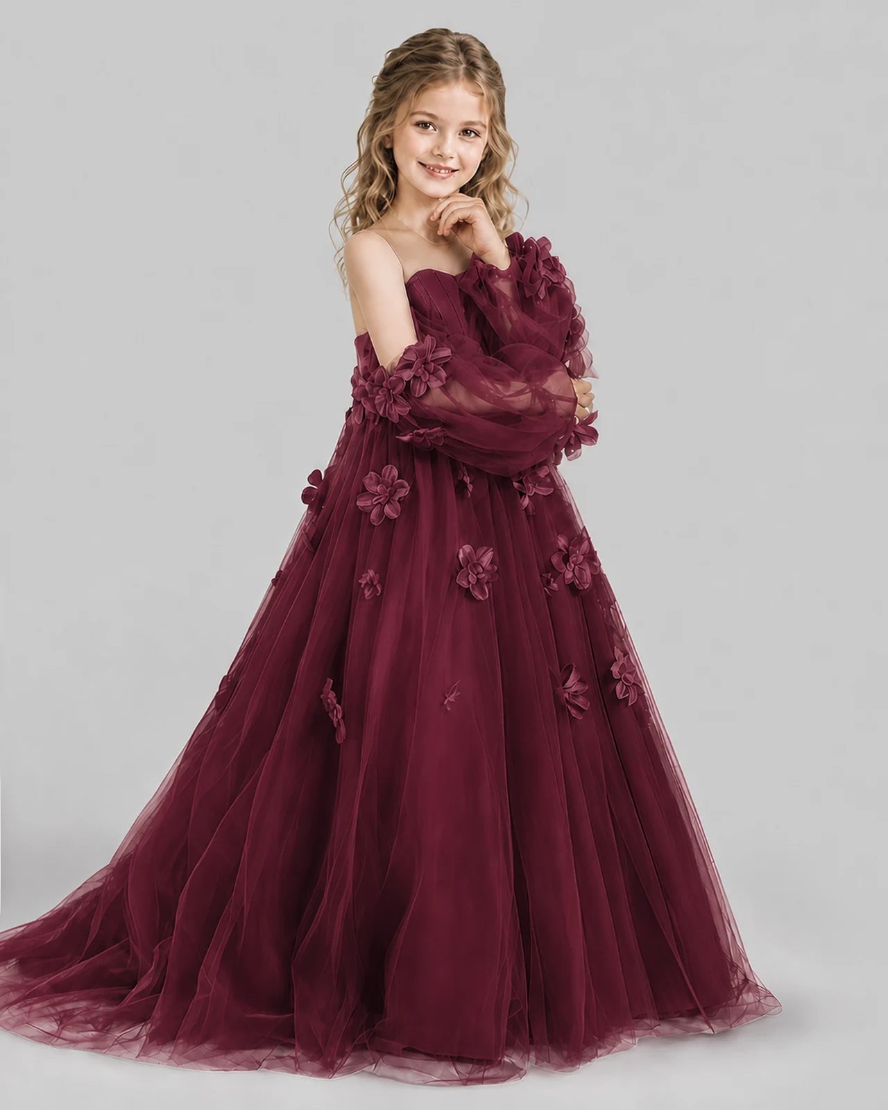 Burgundy A-line Girls Pageant Dresses Side