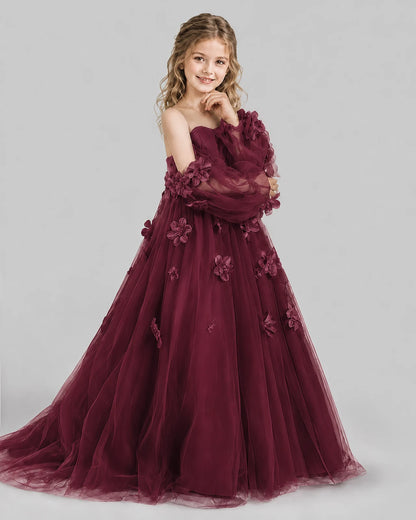 Burgundy A-line Girls Pageant Dresses Side
