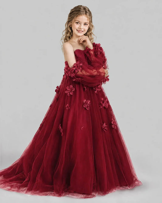 Burgundy A-line Girls Pageant Dresses Side