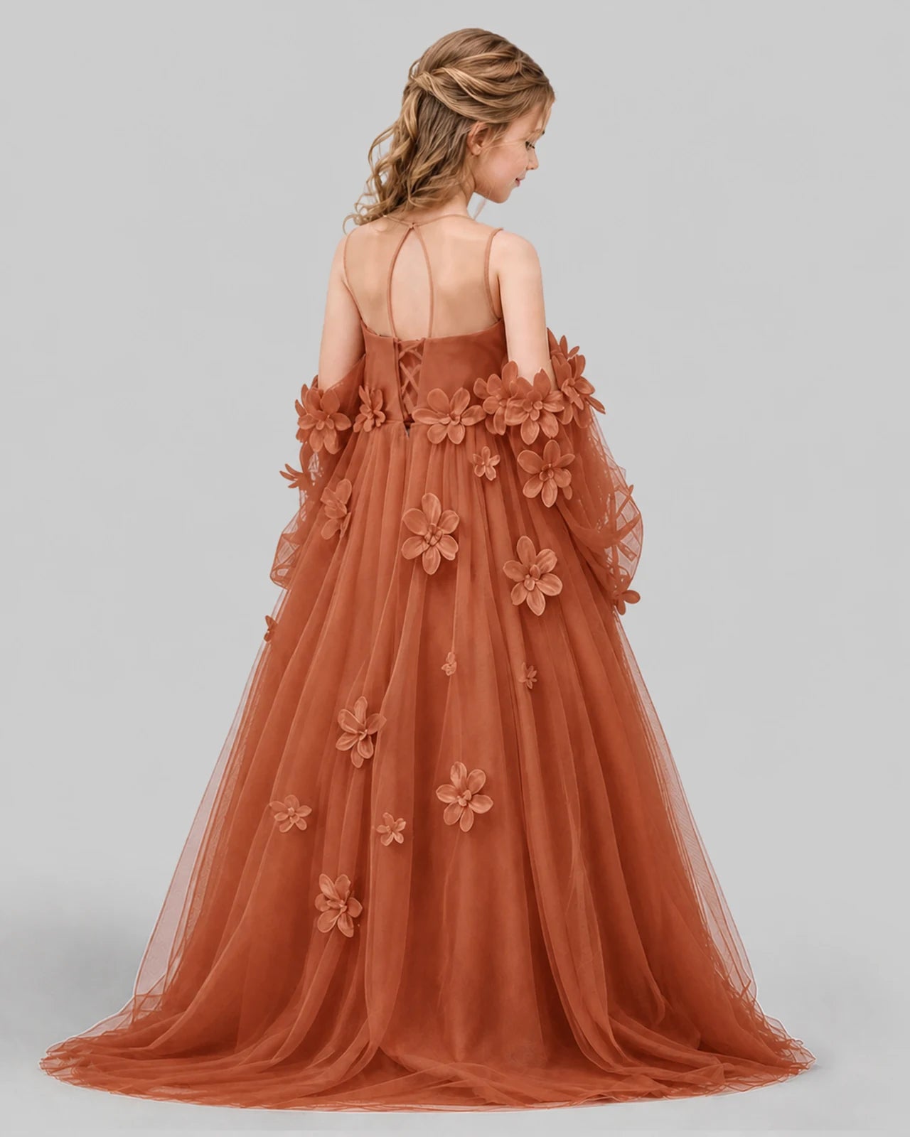 Burnt Orange A-line Girls Pageant Dresses Back