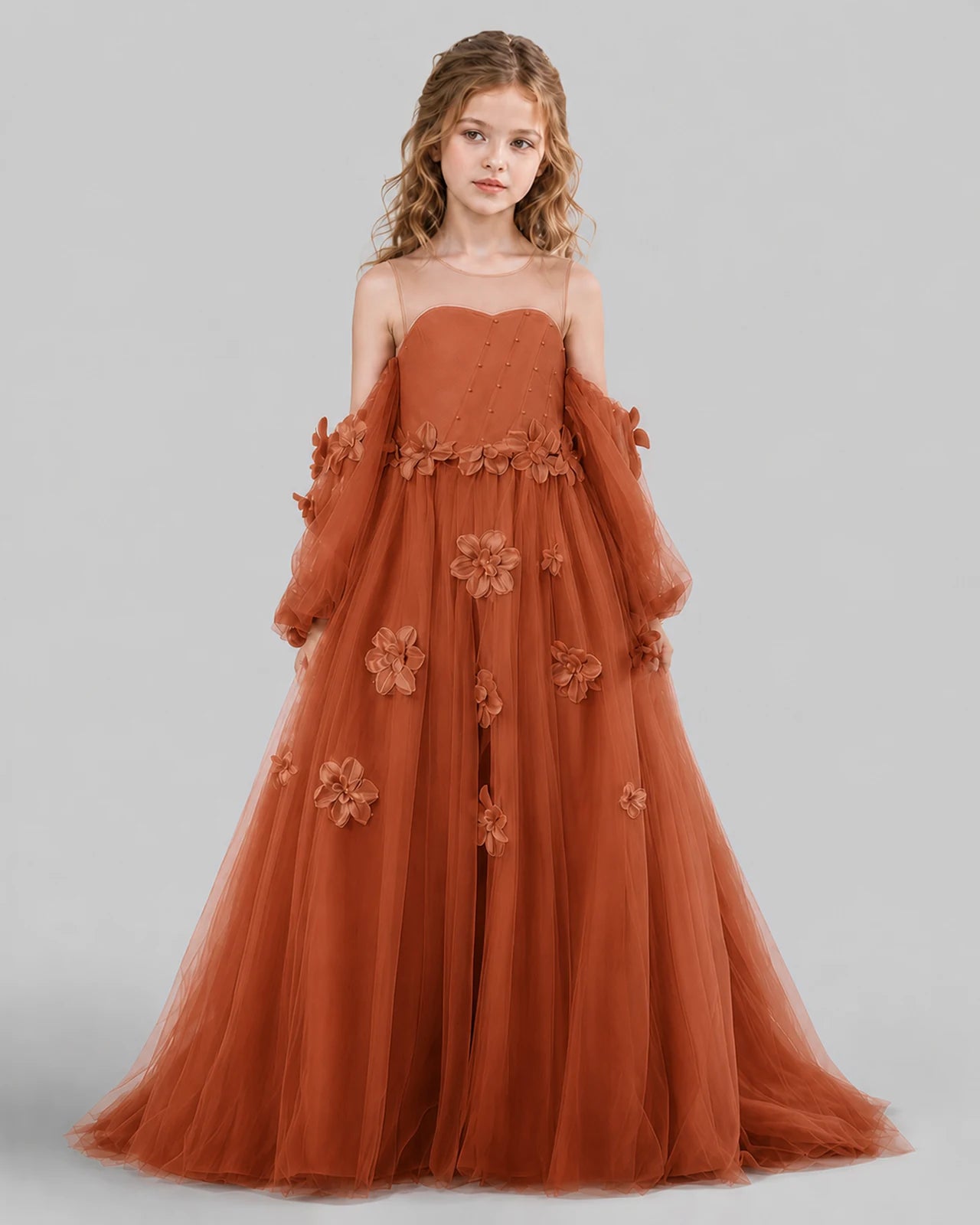 Burnt Orange A-line Girls Pageant Dresses Front