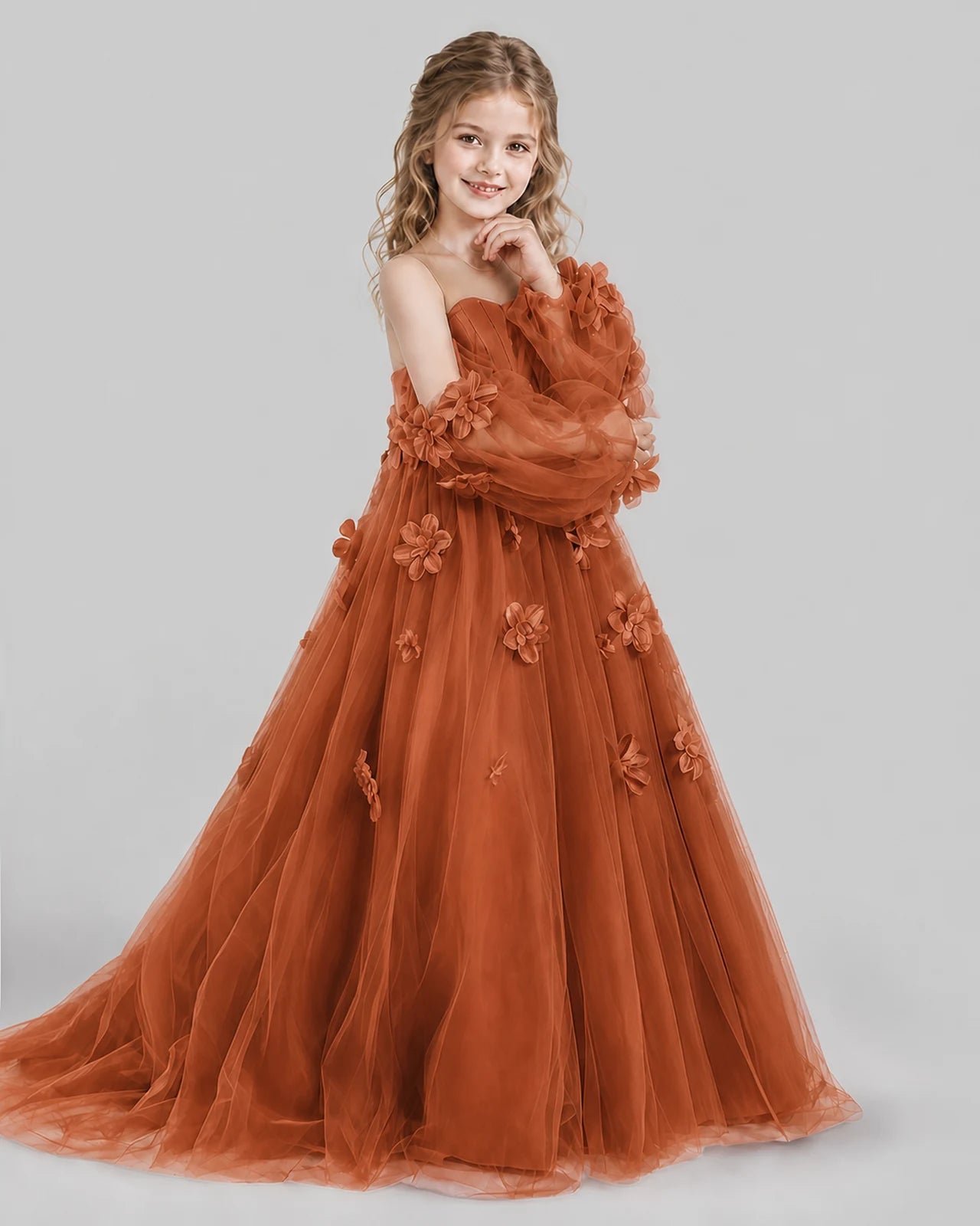 Burnt Orange A-line Girls Pageant Dresses Side
