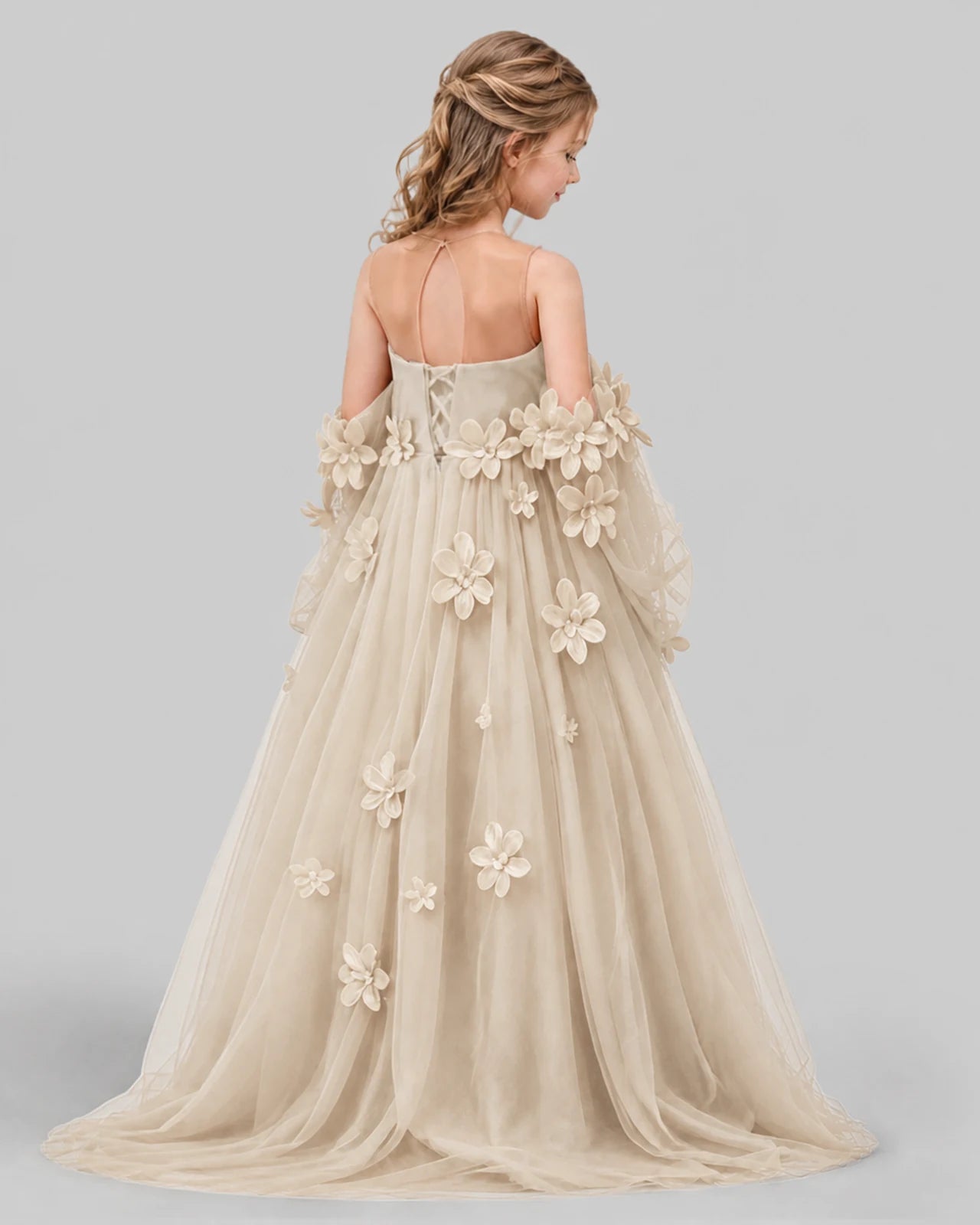 Champagne A-line Girls Pageant Dresses Back