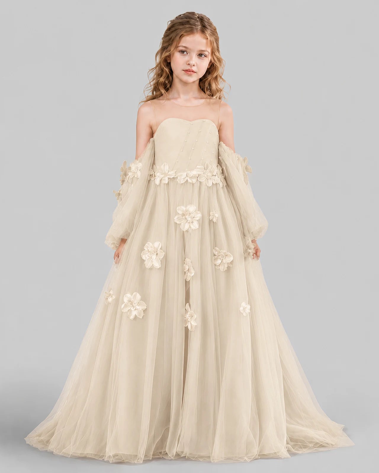 Champagne A-line Girls Pageant Dresses Front