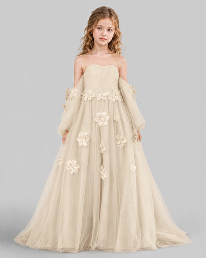 Champagne A-line Girls Pageant Dresses Front